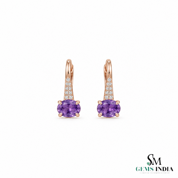 Oval Natural Amethyst Drop Earrings with Diamond Accents - Luxury Jewelry Gift