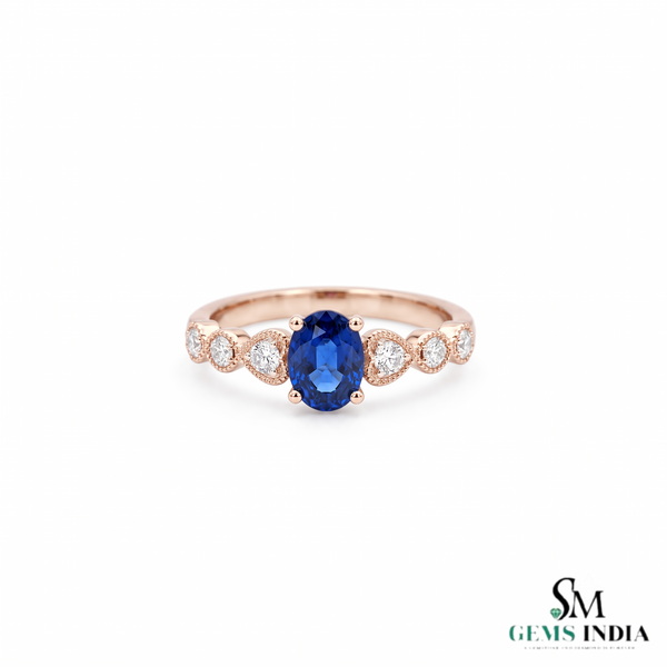 Oval Blue Sapphire Ring With Sparkling Diamond Details - Promise ring