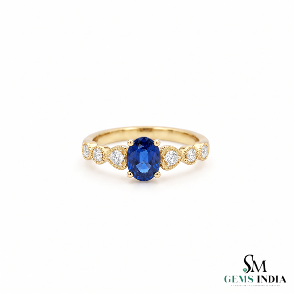 Oval Blue Sapphire Ring With Sparkling Diamond Details - Promise ring