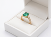 Classic Octagon Cut Natural Emerald 4 carat Engagement Ring in 14K Gold Promise Ring