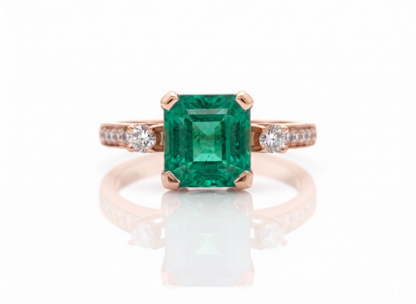 Classic Octagon Cut Natural Emerald 4 carat Engagement Ring in 14K Gold Promise Ring