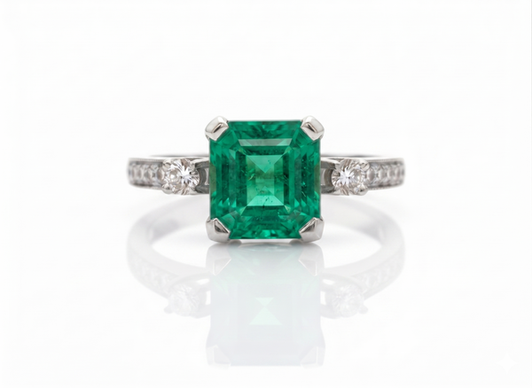 Classic Octagon Cut Natural Emerald 4 carat Engagement Ring in 14K Gold Promise Ring