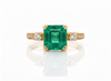 Classic Octagon Cut Natural Emerald 4 carat Engagement Ring in 14K Gold Promise Ring