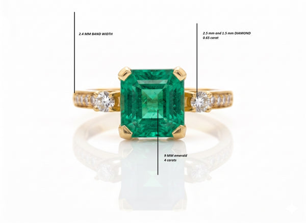 Classic Octagon Cut Natural Emerald 4 carat Engagement Ring in 14K Gold Promise Ring