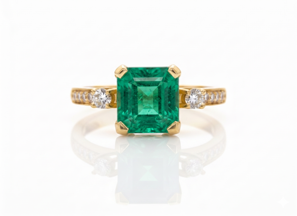 Classic Octagon Cut Natural Emerald 4 carat Engagement Ring in 14K Gold Promise Ring