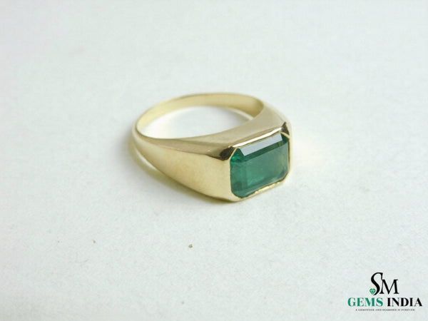 Certified Natural Emerald Cut Zambian Emerald Ring: 18k Solid Gold Solitaire