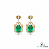 5.50 carat Oval Natural Emerald and Diamond Dangle Earrings in 14K Gold Green Gemstone Jewelry