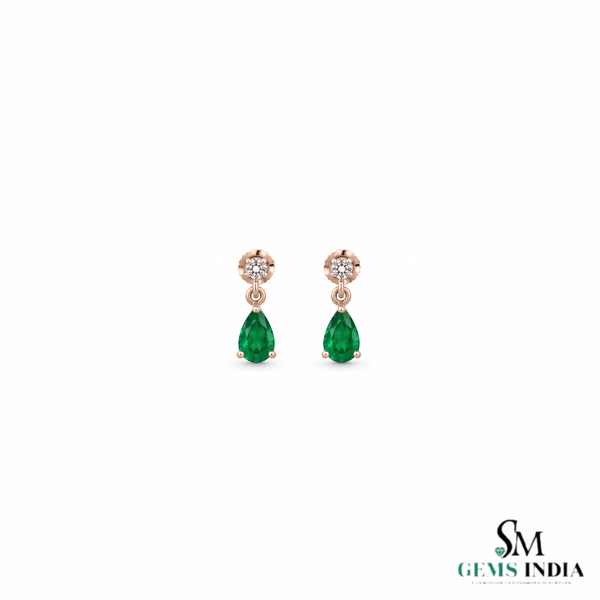 1.90 carat Pear Shape Natural Emerald and Diamond 14k Gold Stud Earrings