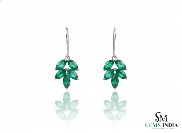1.80 carat Marquise Shaped Genuine Emerald Leaf Drop Dangle Earrings