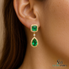 5.10 carat Luxury Emerald cut and Pear shaped Natural Emerald Teardrop Diamond Halo Earrings in Gold