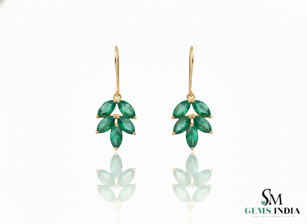 1.80 carat Marquise Shaped Genuine Emerald Leaf Drop Dangle Earrings