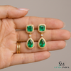 5.10 carat Luxury Emerald cut and Pear shaped Natural Emerald Teardrop Diamond Halo Earrings in Gold
