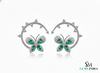 1.80 carat 14k Gold Marquise Emerald Butterfly Huggie Earrings Natural Emerald &amp; Diamond