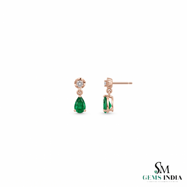 1.90 carat Pear Shape Natural Emerald and Diamond 14k Gold Stud Earrings