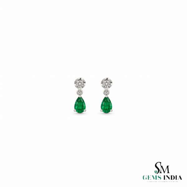 1.90 carat Pear Shape Natural Emerald and Diamond 14k Gold Stud Earrings