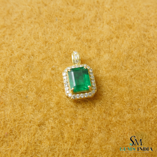 Emerald Cut Natural Emerald and Diamond Halo Pendant in 14K Gold Elegant Birthstone Jewelry