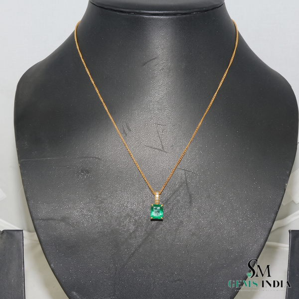 Classic 2.30 carat Emerald cut Natural Emerald Pendant Necklace in 14K Gold Gift for Her