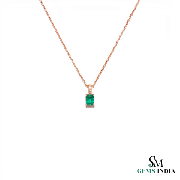 Classic 2.30 carat Emerald cut Natural Emerald Pendant Necklace in 14K Gold Gift for Her