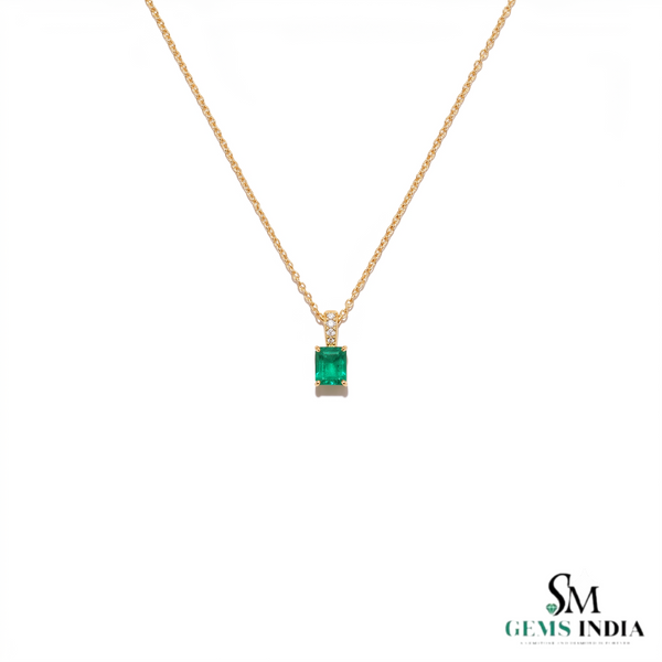 Classic 2.30 carat Emerald cut Natural Emerald Pendant Necklace in 14K Gold Gift for Her