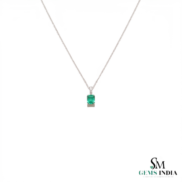 Classic 2.30 carat Emerald cut Natural Emerald Pendant Necklace in 14K Gold Gift for Her