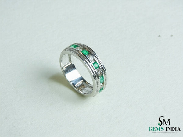 Men's 18k Gold Genuine Emerald & Diamond Wedding Band – May Birthstone