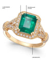 Emerald Cut Natural Emerald And Diamonds Vintage Split Band Ring in 14K Gold