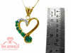14K Gold Heart Pendant with Round Natural Emerald and Diamond Stones Luxury Gift for Woman