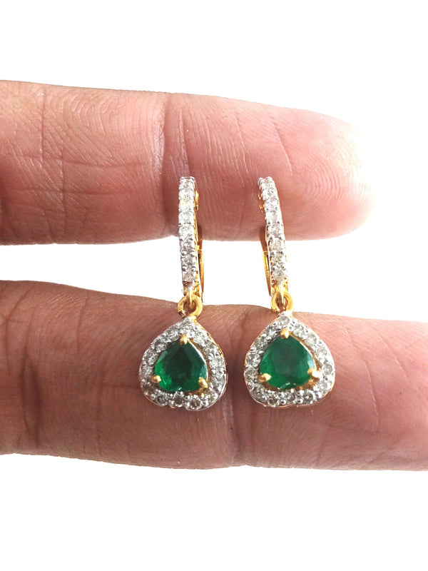 Heart shape Natural Emerald Halo Drop Earrings in 14k Gold Fine Diamond Dangles