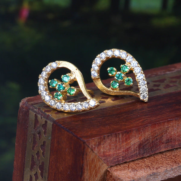 Teardrop Stud Earrings with Round Natural Emerald Cluster &amp; Diamonds in Gold Unique Gift for her