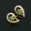 Teardrop Stud Earrings with Round Natural Emerald Cluster &amp; Diamonds in Gold Unique Gift for her