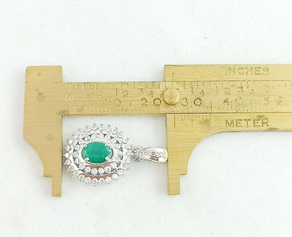 1 carat Vintage Style Oval Emerald Pendant with Diamond Halo in 14K Gold