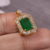 Emerald Cut Natural Emerald and Diamond Halo Pendant in 14K Gold Elegant Birthstone Jewelry