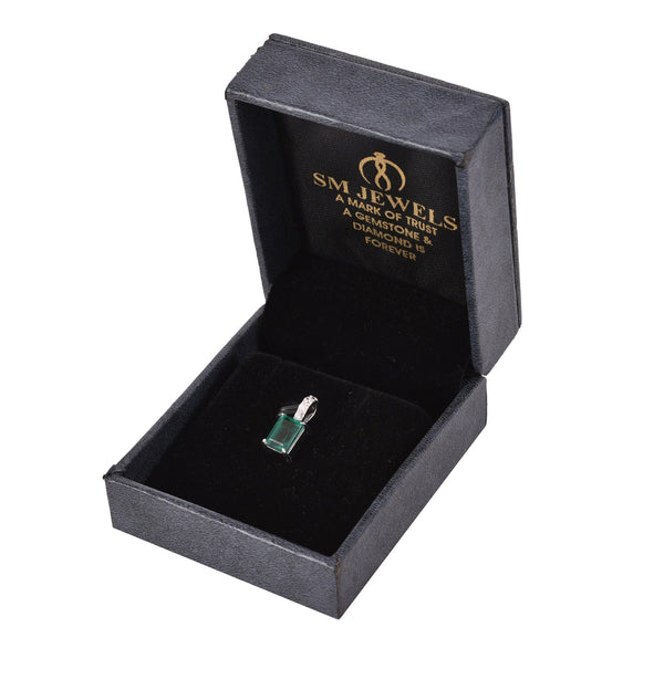 2.10 carat Emerald Cut Natural Emerald Pendant Necklace in 14k gold with Diamond Accent Bail Design