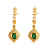 Oval Green Gemstone Dangle in 14K Gold 1.70 carat Natural Emerald and Diamond Halo Drop Earrings