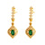 Oval Green Gemstone Dangle in 14K Gold 1.70 carat Natural Emerald and Diamond Halo Drop Earrings