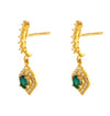 Oval Green Gemstone Dangle in 14K Gold 1.70 carat Natural Emerald and Diamond Halo Drop Earrings