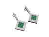 1.10 carat Round Natural Emerald Cluster Earrings with Diamond Halo Gold Contemporary Square Design