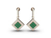 1.10 carat Round Natural Emerald Cluster Earrings with Diamond Halo Gold Contemporary Square Design