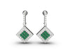 1.10 carat Round Natural Emerald Cluster Earrings with Diamond Halo Gold Contemporary Square Design