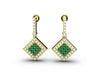 1.10 carat Round Natural Emerald Cluster Earrings with Diamond Halo Gold Contemporary Square Design