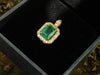 Emerald Cut Natural Emerald and Diamond Halo Pendant in 14K Gold Elegant Birthstone Jewelry
