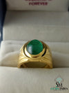 Men's Emerald Cabochon Ring: 14k Solid Gold Statement Ring