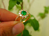 Round Natural Emerald and Diamond Halo Engagement Ring in 14K Gold Handmade Fine Gold Jewelry
