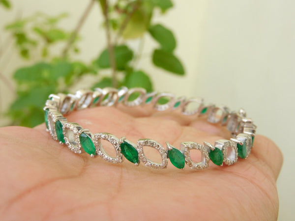 14k Gold Zambian Emerald and Diamond Bangle Bracelet