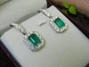 8 carat Vintage Style Natural Emerald-Cut Emerald Earrings with Diamond Halo Drop Earrings in 14K White Gold