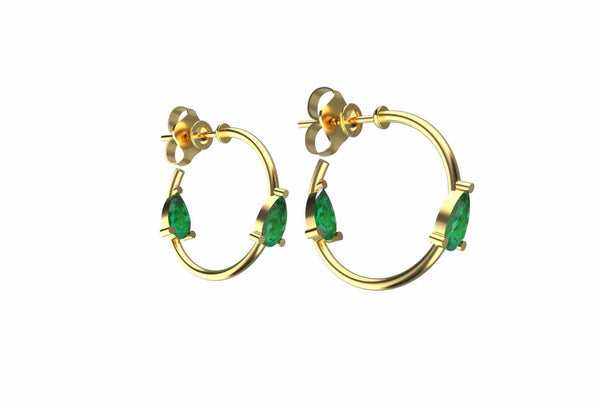 Delicate Elegant Pear Cut Natural Emerald Hoops May Birthstone Jewelry