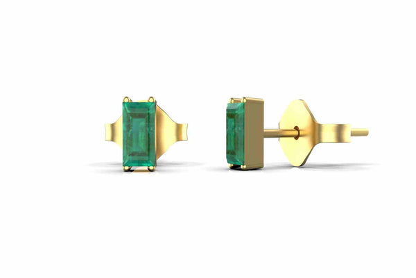 1.50 carat Emerald Cut Natural Emerald Green Stud Earrings Gold Minimalist Style