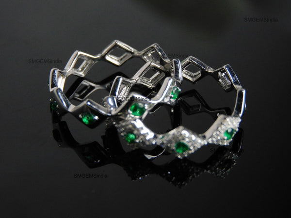 0.35 carat Natural Emerald Double Band Wedding Ring For Women in 14k Solid Gold Engagement Ring