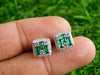 Natural Emerald Baguette & Diamond 18k Gold Stud Earrings Green Gemstone