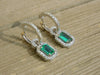Elegant Emerald cut Natural Emerald Halo Drop Earrings in 14K Yellow Gold Geometric Design